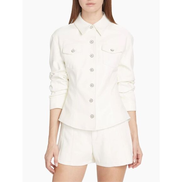 Cinq à Sept Jackets & Blazers - Cinq A Sept Button Front Tailored Fit Vegan Leather Canyon Jacket Ivory Sz 4 $49